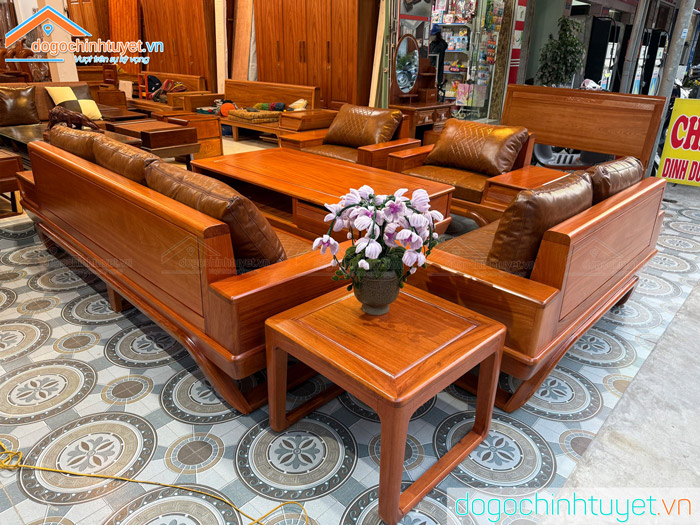 Sofa gõ đỏ chân thuyền ngăn kéo vát